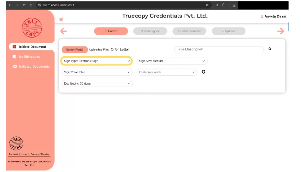 Electronic signatures or signatures using a DSC token