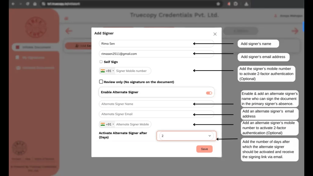 alternate signer with truesigner one