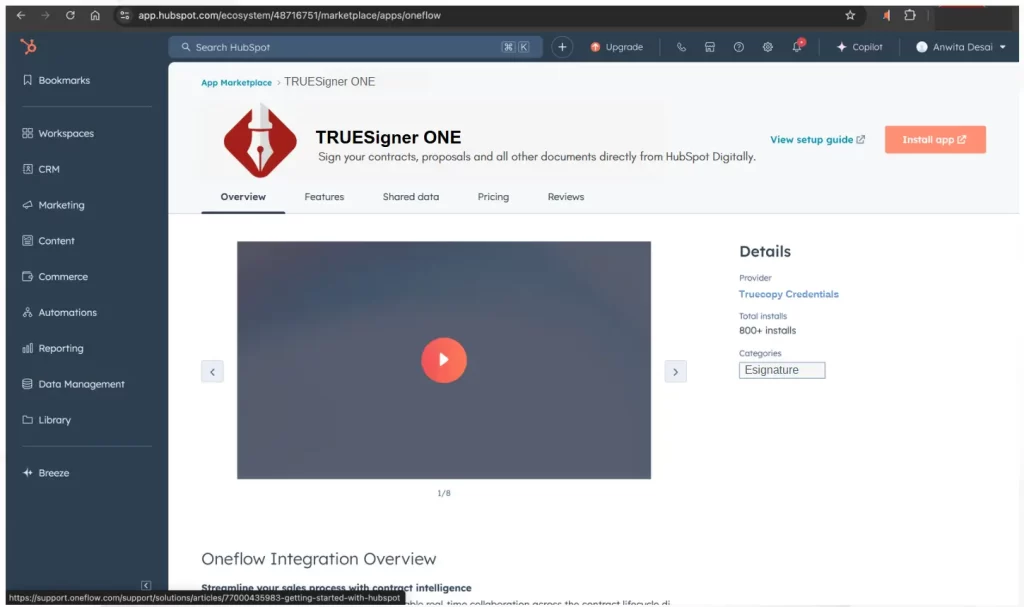 Click on ‘Install App’ to start the installation of TRUESigner ONE.