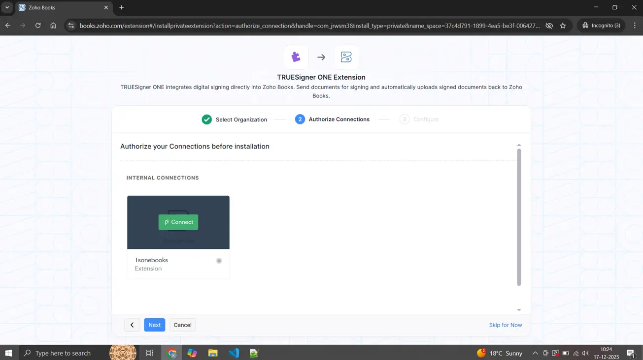 Zoho Books connection
